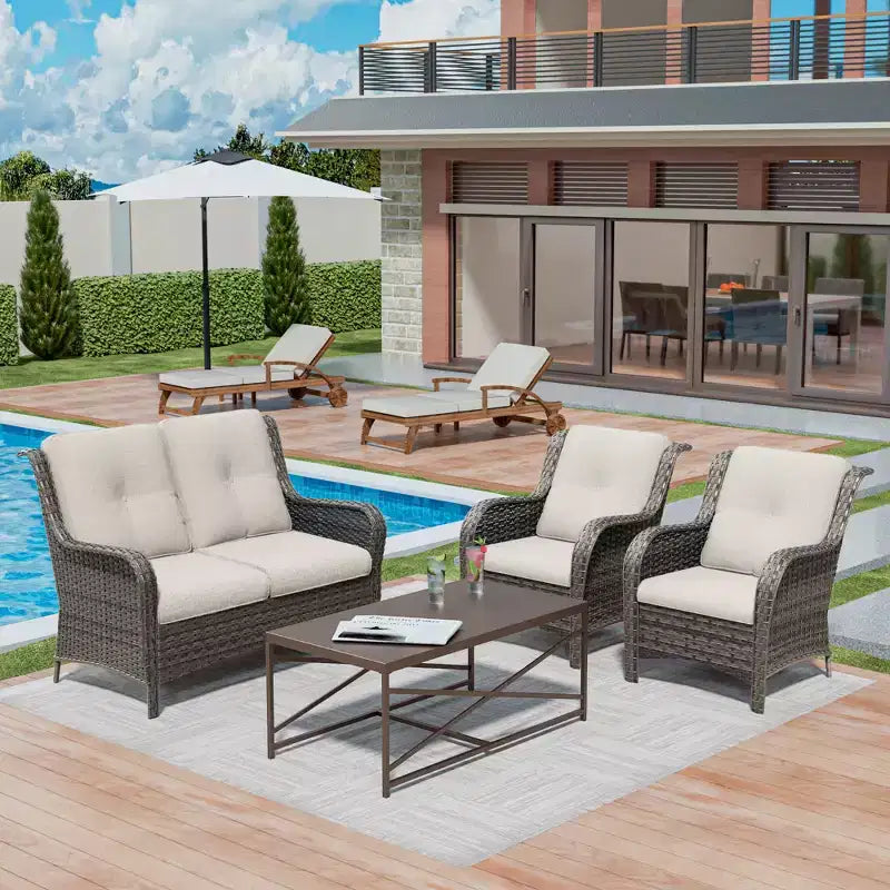 UPTIOT 4-Piece All-Weather Outdoor Lounge Set with Loveseat, Chairs & Tempered Table