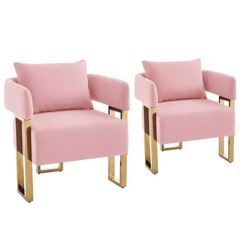 Set of 2 Modern Upholstered Accent Chairs with Gold Metal Legs, Soft Padded Side Chairs for Living Room, Bedroom, or Dressing Area-Panipeachy