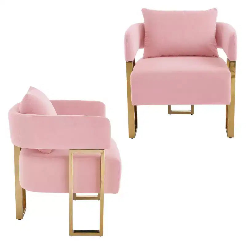 Set of 2 Modern Upholstered Accent Chairs with Gold Metal Legs, Soft Padded Side Chairs for Living Room, Bedroom, or Dressing Area-Panipeachy