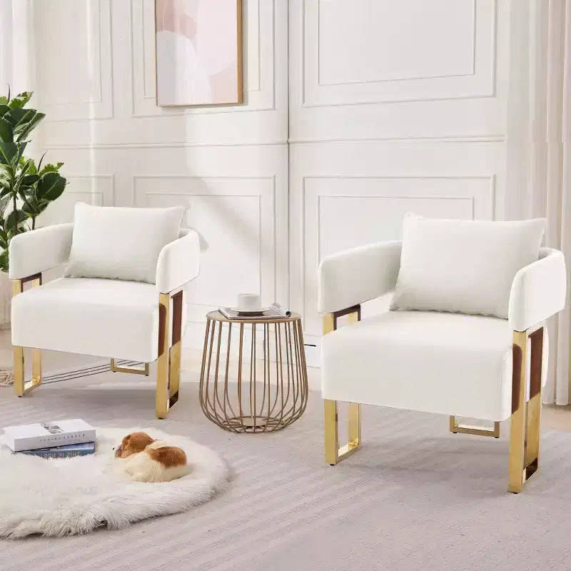 Set of 2 Modern Upholstered Accent Chairs with Gold Metal Legs, Soft Padded Side Chairs for Living Room, Bedroom, or Dressing Area-Panipeachy