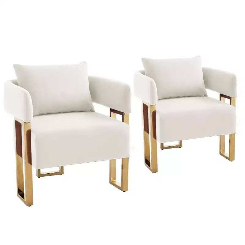 Set of 2 Modern Upholstered Accent Chairs with Gold Metal Legs, Soft Padded Side Chairs for Living Room, Bedroom, or Dressing Area-Panipeachy