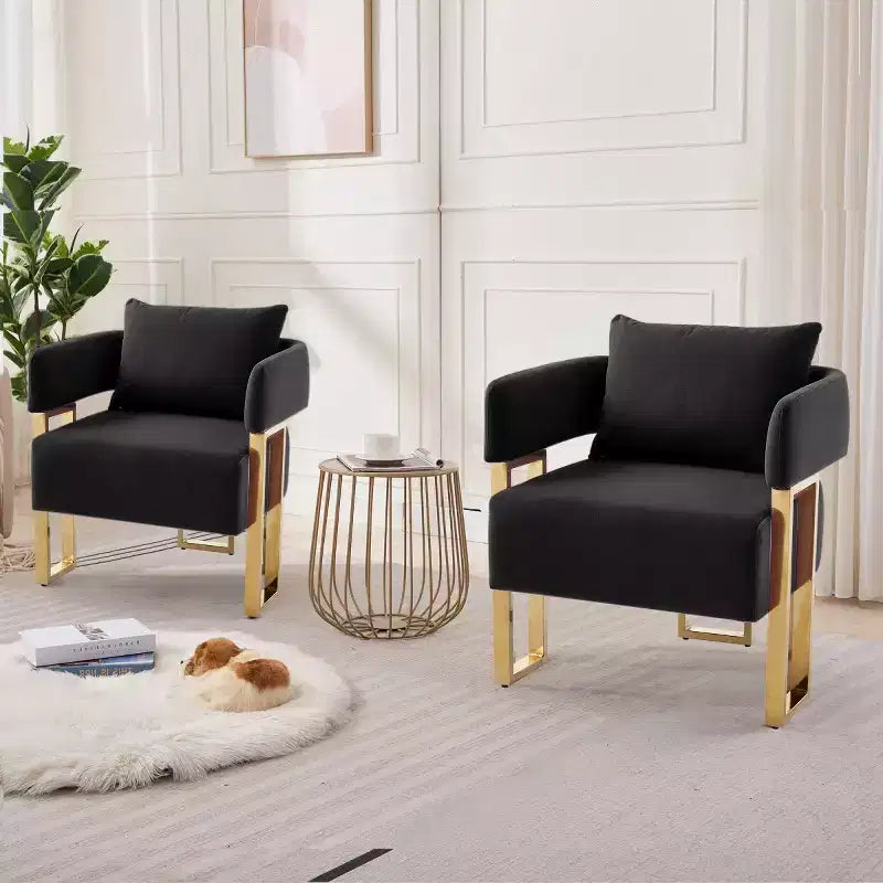 Set of 2 Modern Upholstered Accent Chairs with Gold Metal Legs, Soft Padded Side Chairs for Living Room, Bedroom, or Dressing Area-Panipeachy