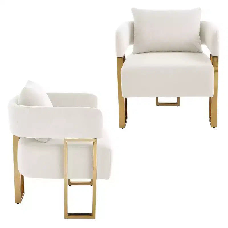 Set of 2 Modern Upholstered Accent Chairs with Gold Metal Legs, Soft Padded Side Chairs for Living Room, Bedroom, or Dressing Area-Panipeachy