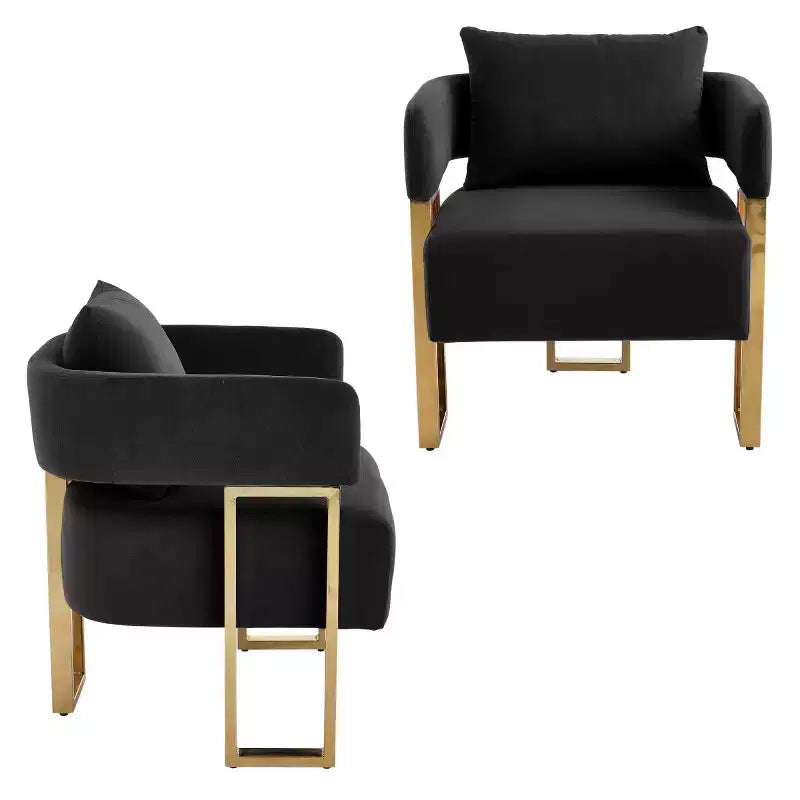 Set of 2 Modern Upholstered Accent Chairs with Gold Metal Legs, Soft Padded Side Chairs for Living Room, Bedroom, or Dressing Area-Panipeachy