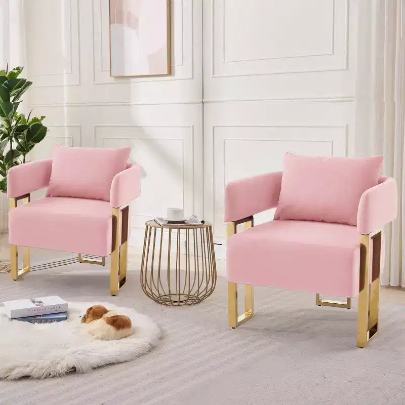 Set of 2 Modern Upholstered Accent Chairs with Gold Metal Legs, Soft Padded Side Chairs for Living Room, Bedroom, or Dressing Area-Panipeachy
