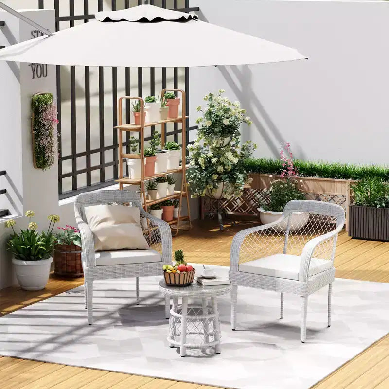 COZONY 3-Piece Outdoor Conversation Set, Rattan Patio Furniture w/ Cushions & Glass Table for Garden