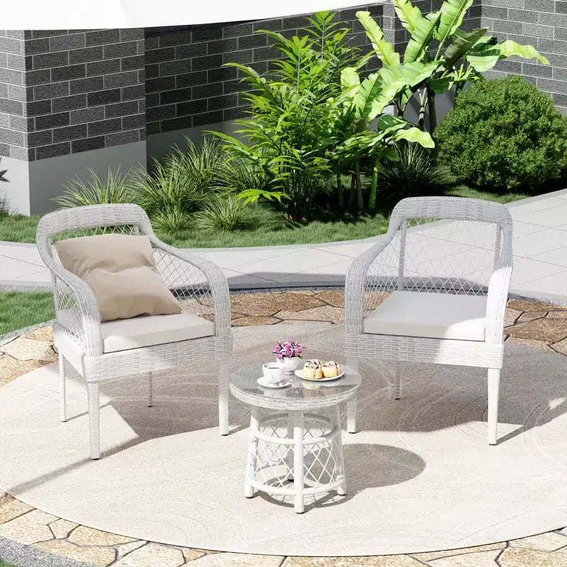 COZONY 3-Piece Outdoor Conversation Set, Rattan Patio Furniture w/ Cushions & Glass Table for Garden