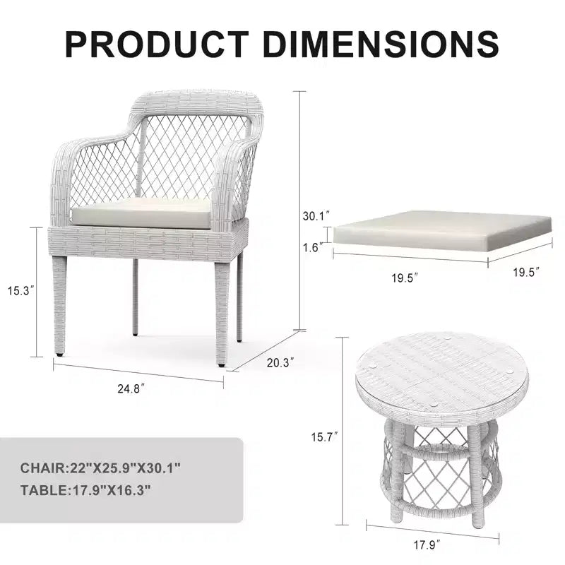 COZONY 3-Piece Outdoor Conversation Set, Rattan Patio Furniture w/ Cushions & Glass Table for Garden