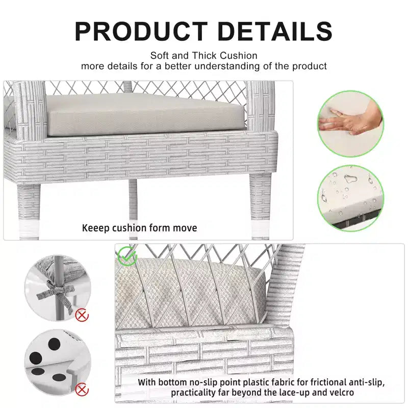 COZONY 3-Piece Outdoor Conversation Set, Rattan Patio Furniture w/ Cushions & Glass Table for Garden