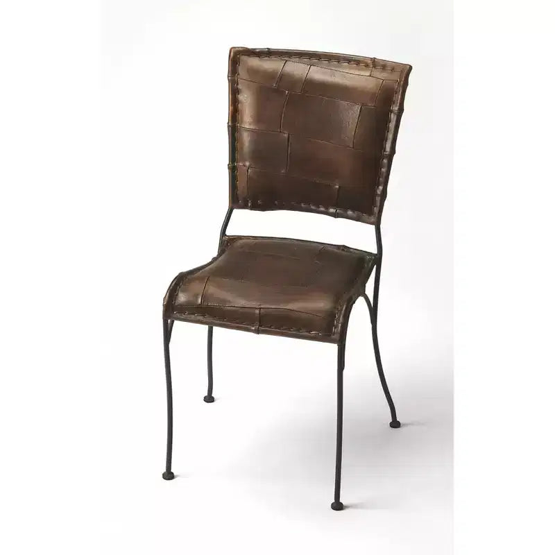 HomeRoots 16 Brown Faux Leather Patchwork Side Chair