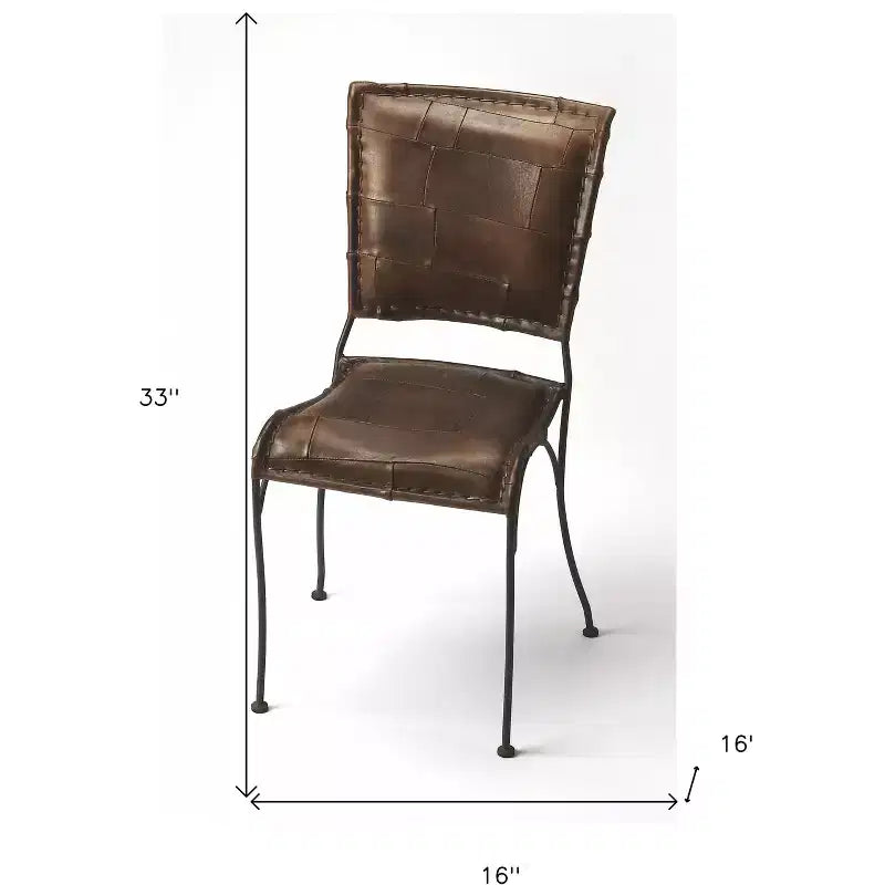 HomeRoots 16 Brown Faux Leather Patchwork Side Chair