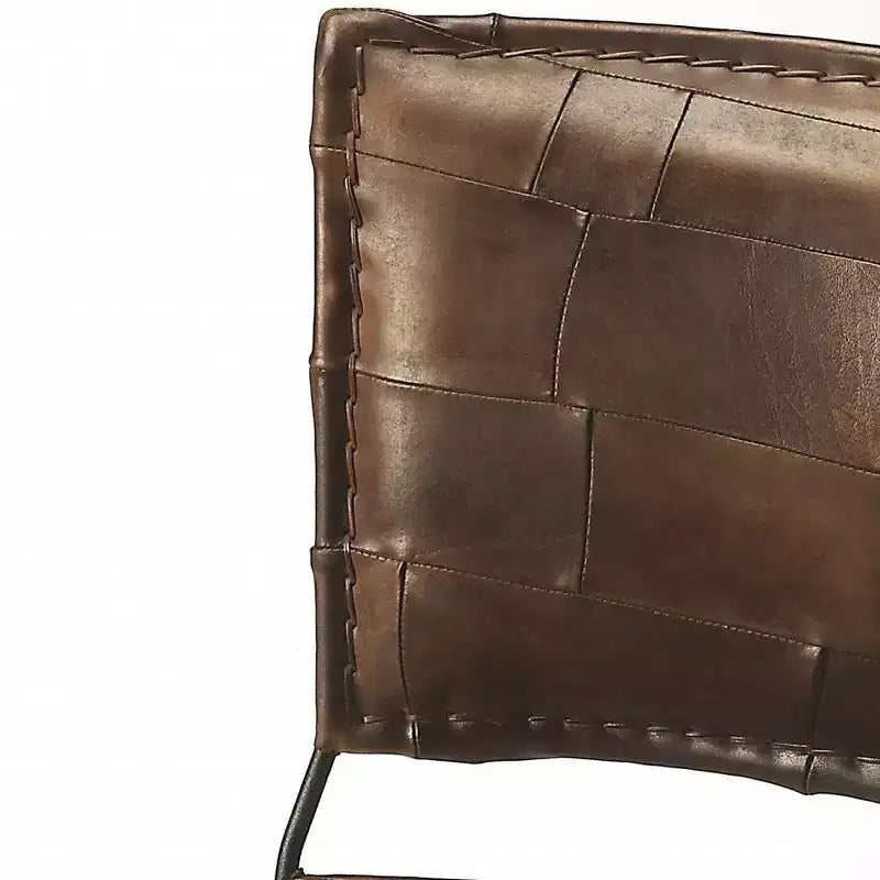 HomeRoots 16 Brown Faux Leather Patchwork Side Chair