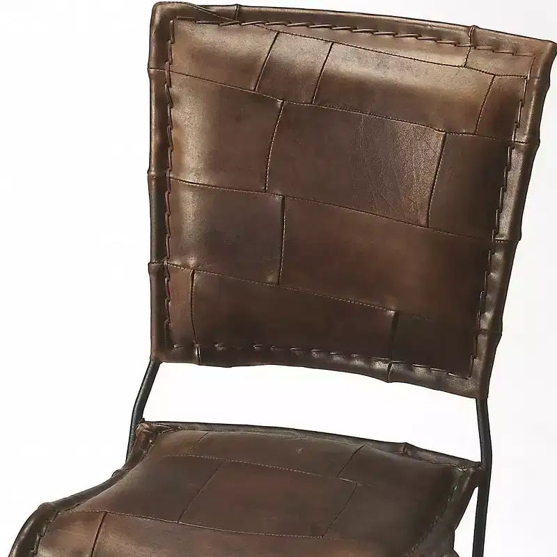 HomeRoots 16 Brown Faux Leather Patchwork Side Chair