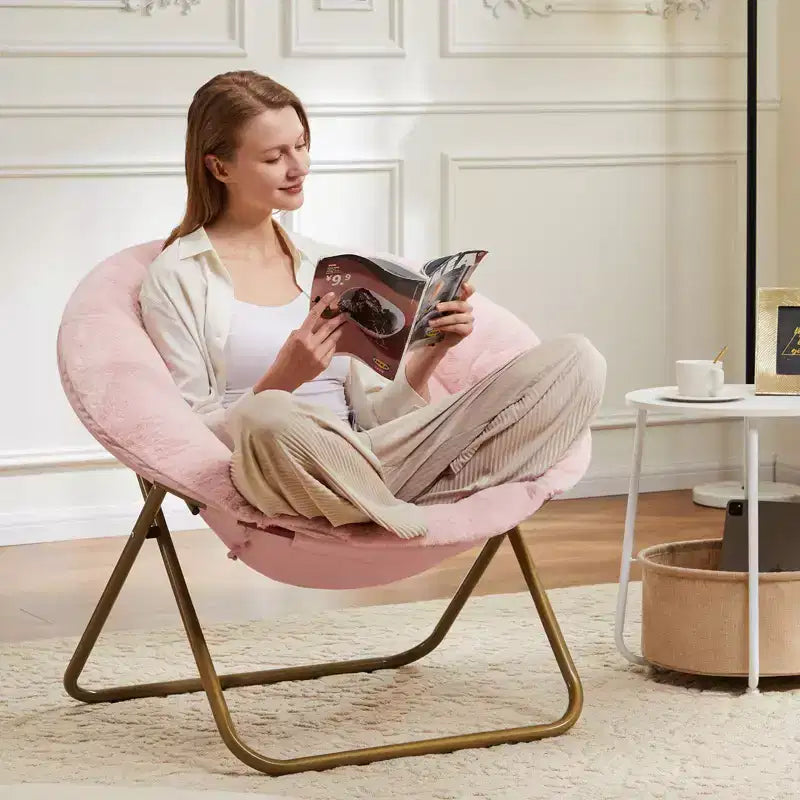 Chaise de salon moderne TUYOHW, fauteuil rembourré en fausse fourrure avec cadre robuste, chaises d'appoint pliables pour salon, chambre à coucher, bureau