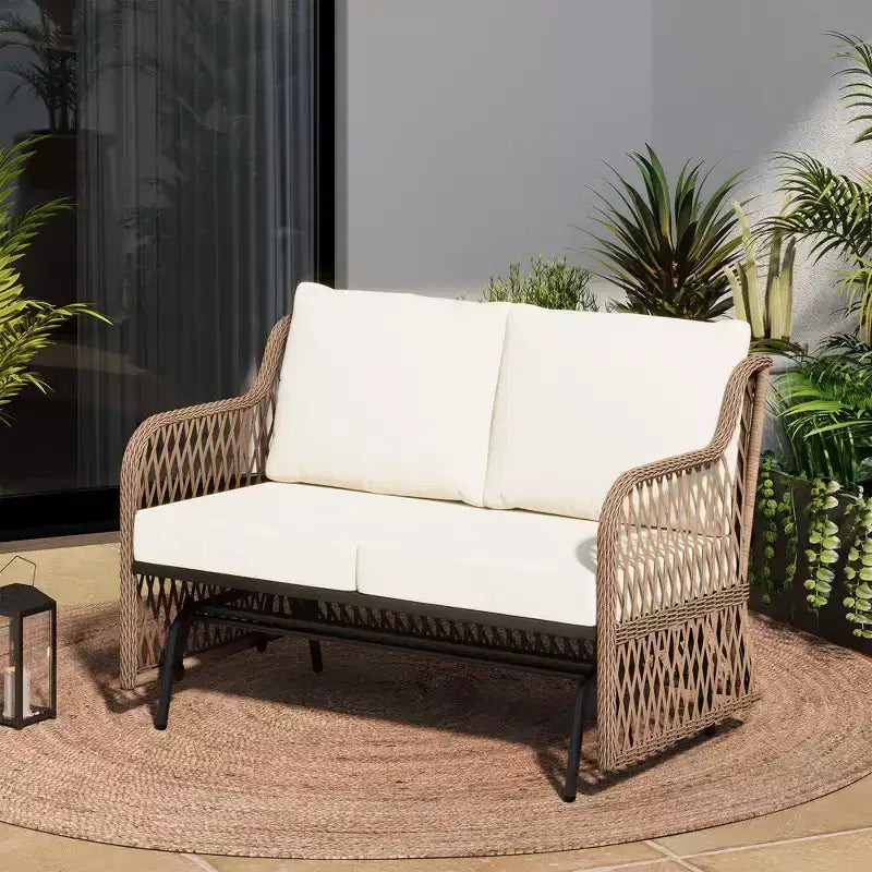 LAUSAINT HOME 2 Person Outdoor Ratten Patio Swing Glider with Cushion