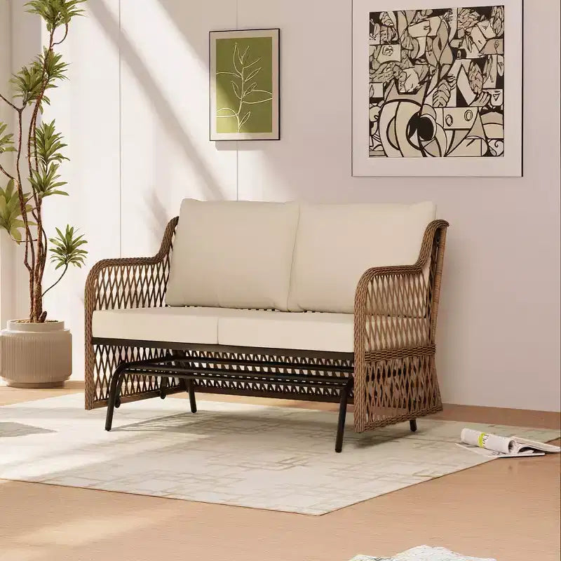 LAUSAINT HOME Balancelle de jardin 2 places en rotin avec coussin
