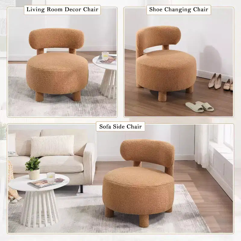 TUYOHW Chaise d'appoint moderne ronde avec dossier incurvé, chaise de lecture rembourrée épaisse avec pieds en bois, chaise d'appoint confortable pour salon, chambre à coucher