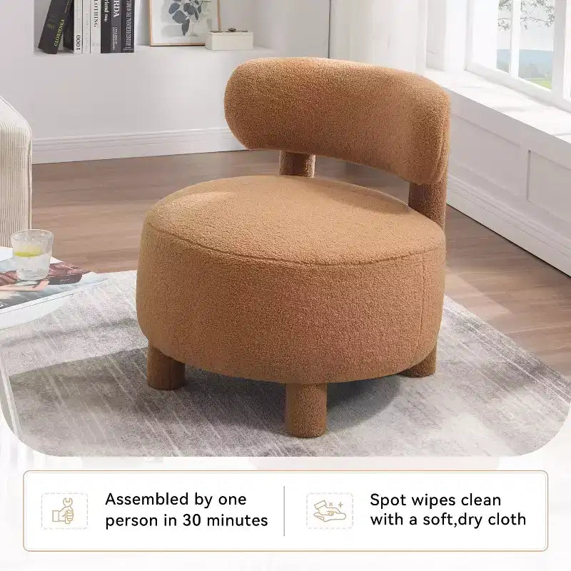 TUYOHW Chaise d'appoint moderne ronde avec dossier incurvé, chaise de lecture rembourrée épaisse avec pieds en bois, chaise d'appoint confortable pour salon, chambre à coucher