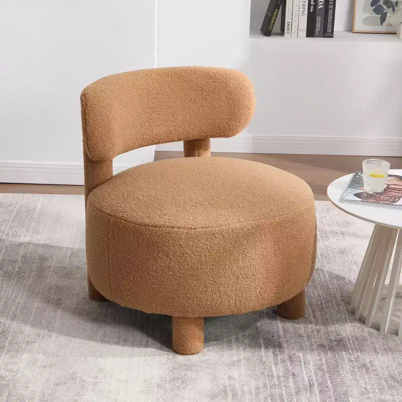 TUYOHW Chaise d'appoint moderne ronde avec dossier incurvé, chaise de lecture rembourrée épaisse avec pieds en bois, chaise d'appoint confortable pour salon, chambre à coucher