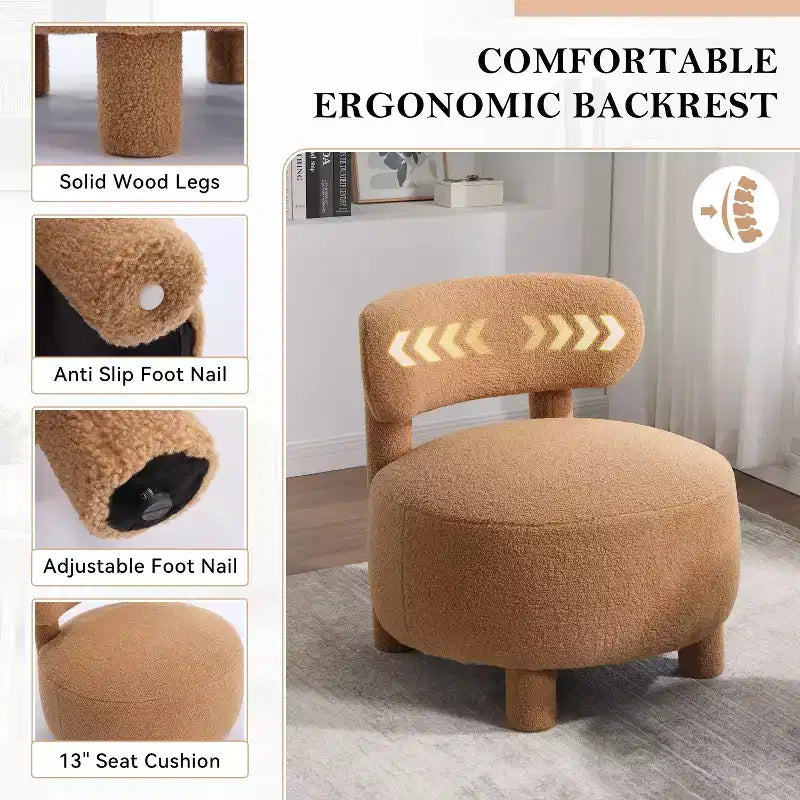 TUYOHW Chaise d'appoint moderne ronde avec dossier incurvé, chaise de lecture rembourrée épaisse avec pieds en bois, chaise d'appoint confortable pour salon, chambre à coucher