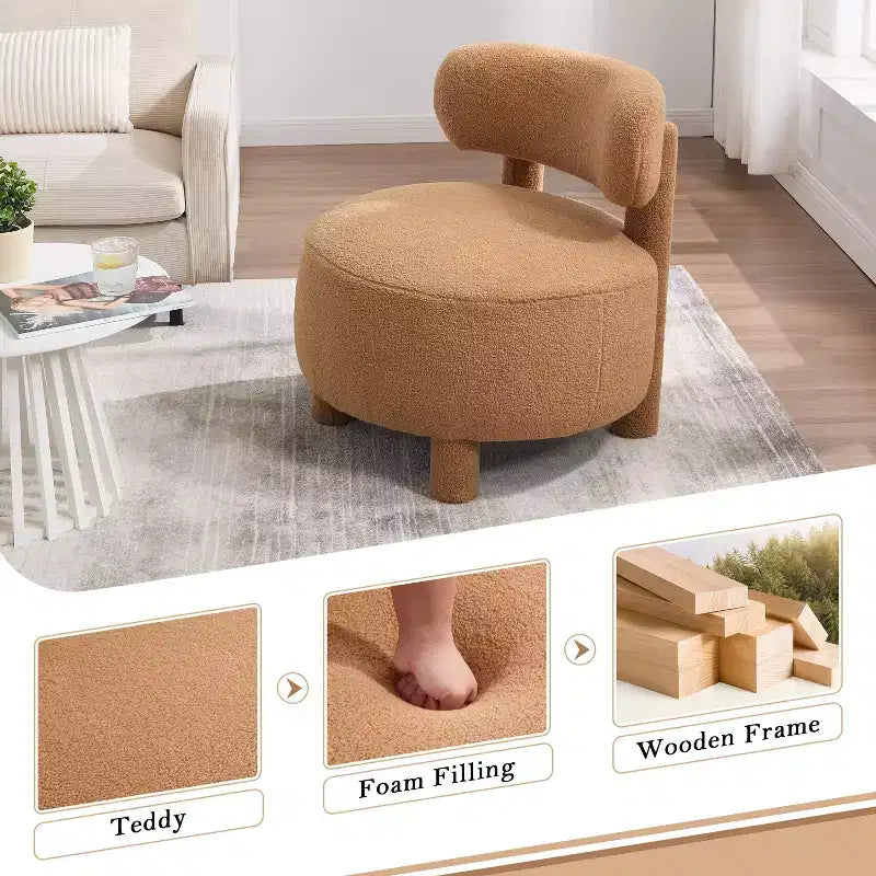 TUYOHW Chaise d'appoint moderne ronde avec dossier incurvé, chaise de lecture rembourrée épaisse avec pieds en bois, chaise d'appoint confortable pour salon, chambre à coucher