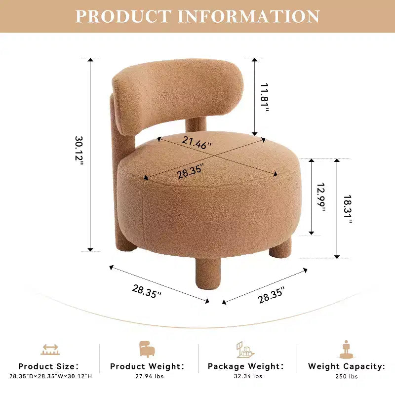 TUYOHW Chaise d'appoint moderne ronde avec dossier incurvé, chaise de lecture rembourrée épaisse avec pieds en bois, chaise d'appoint confortable pour salon, chambre à coucher