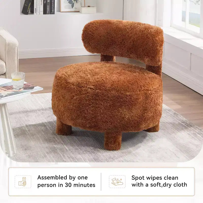 TUYOHW Chaise d'appoint moderne ronde avec dossier incurvé, chaise de lecture rembourrée épaisse avec pieds en bois, chaise d'appoint confortable pour salon, chambre à coucher