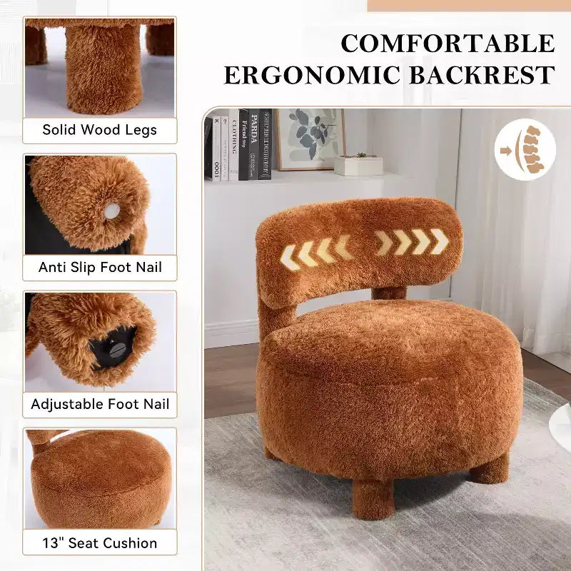 TUYOHW Chaise d'appoint moderne ronde avec dossier incurvé, chaise de lecture rembourrée épaisse avec pieds en bois, chaise d'appoint confortable pour salon, chambre à coucher