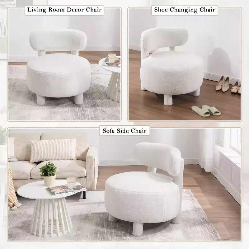 TUYOHW Chaise d'appoint moderne ronde avec dossier incurvé, chaise de lecture rembourrée épaisse avec pieds en bois, chaise d'appoint confortable pour salon, chambre à coucher