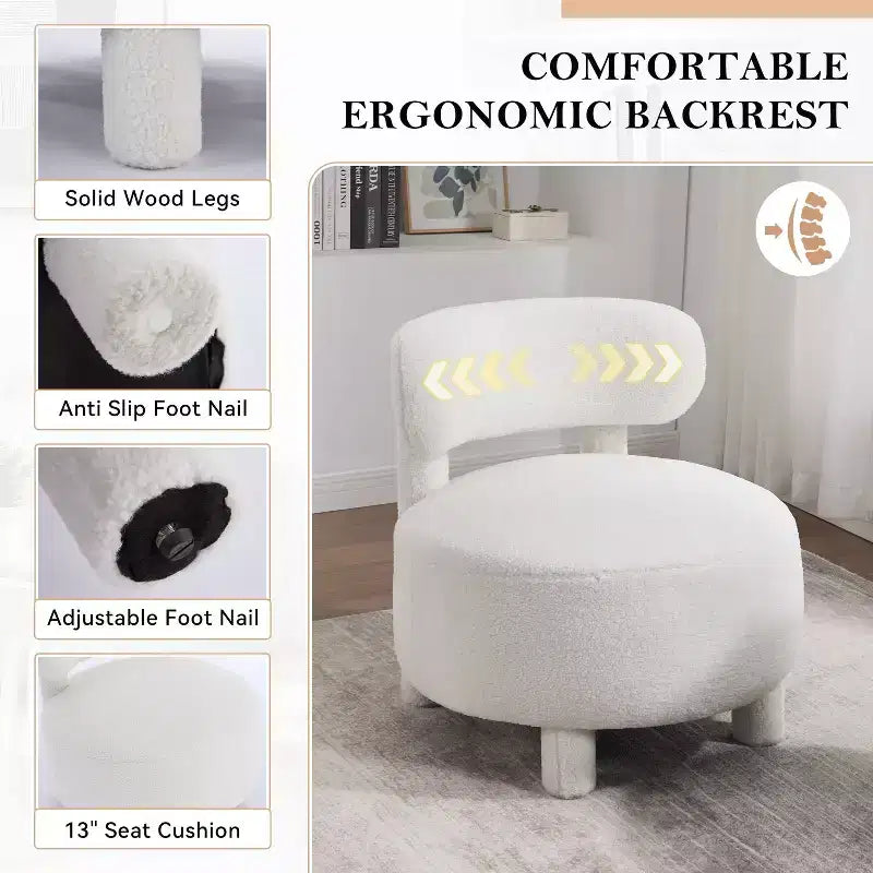 TUYOHW Chaise d'appoint moderne ronde avec dossier incurvé, chaise de lecture rembourrée épaisse avec pieds en bois, chaise d'appoint confortable pour salon, chambre à coucher