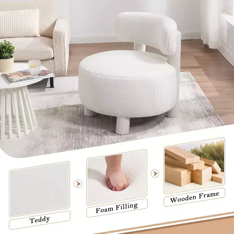 TUYOHW Chaise d'appoint moderne ronde avec dossier incurvé, chaise de lecture rembourrée épaisse avec pieds en bois, chaise d'appoint confortable pour salon, chambre à coucher