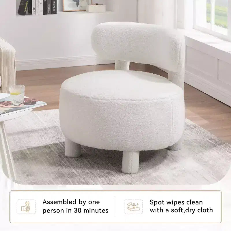 TUYOHW Chaise d'appoint moderne ronde avec dossier incurvé, chaise de lecture rembourrée épaisse avec pieds en bois, chaise d'appoint confortable pour salon, chambre à coucher