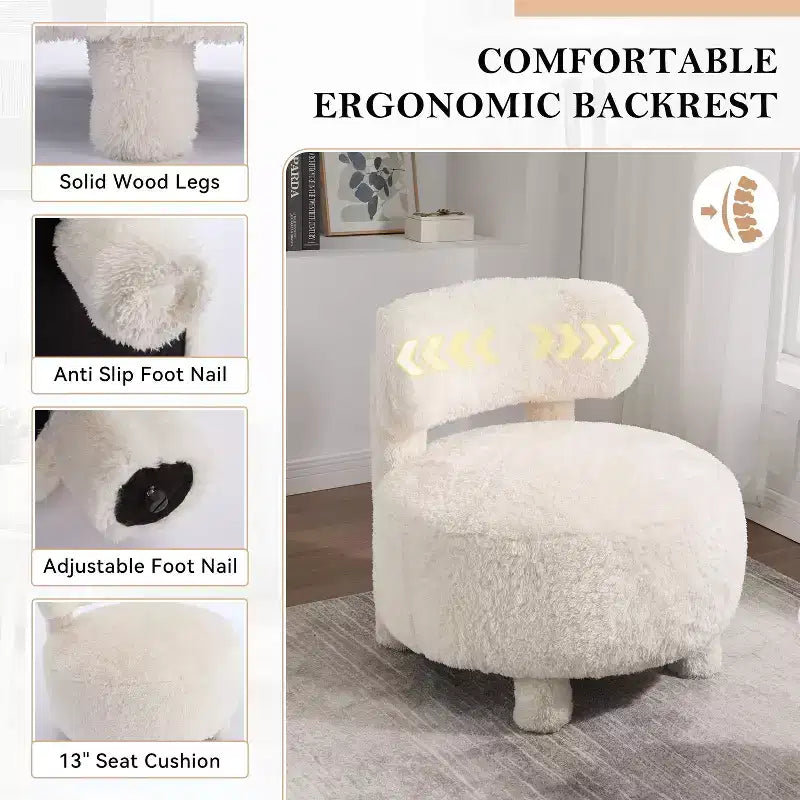 TUYOHW Chaise d'appoint moderne ronde avec dossier incurvé, chaise de lecture rembourrée épaisse avec pieds en bois, chaise d'appoint confortable pour salon, chambre à coucher