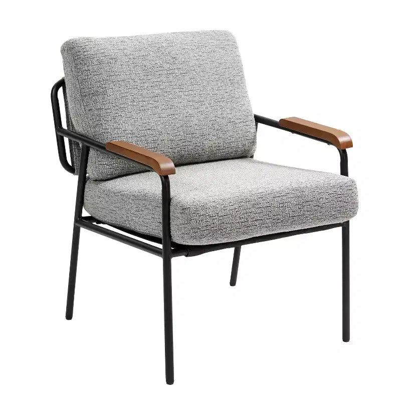 TUYOHW 23 Chaise d'appoint moderne avec accoudoirs en bois naturel, fauteuil de lecture rembourré avec cadre en métal noir, chaise longue pour salon, chambre à coucher