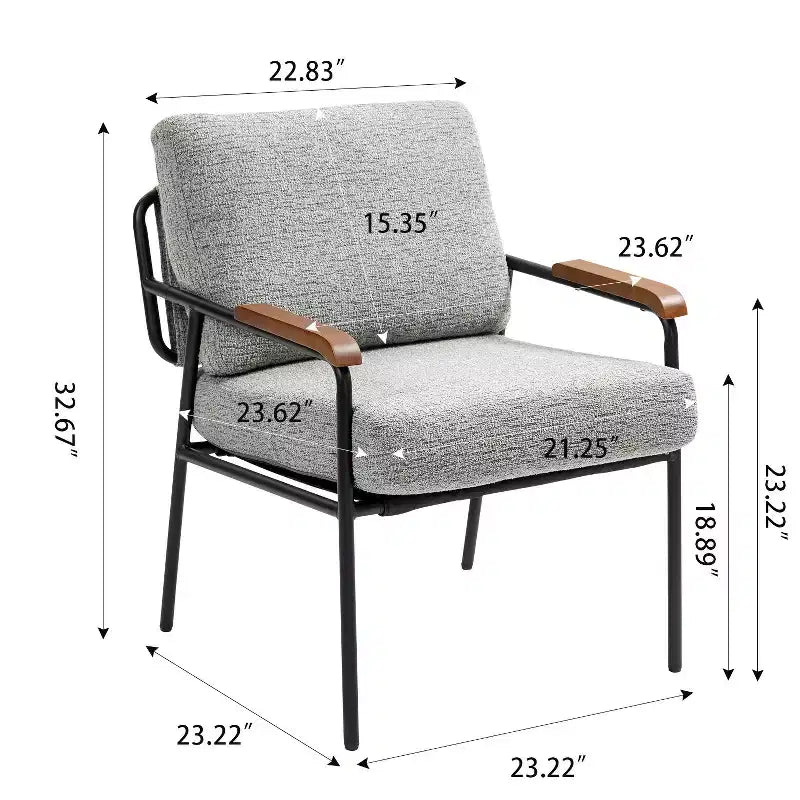 TUYOHW 23 Chaise d'appoint moderne avec accoudoirs en bois naturel, fauteuil de lecture rembourré avec cadre en métal noir, chaise longue pour salon, chambre à coucher