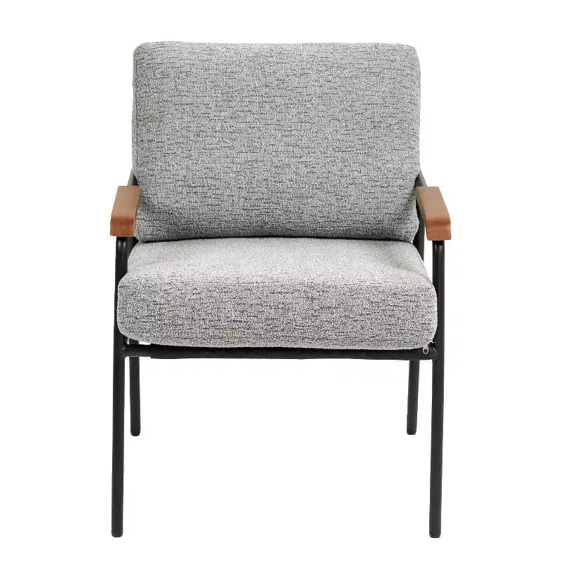 TUYOHW 23 Chaise d'appoint moderne avec accoudoirs en bois naturel, fauteuil de lecture rembourré avec cadre en métal noir, chaise longue pour salon, chambre à coucher