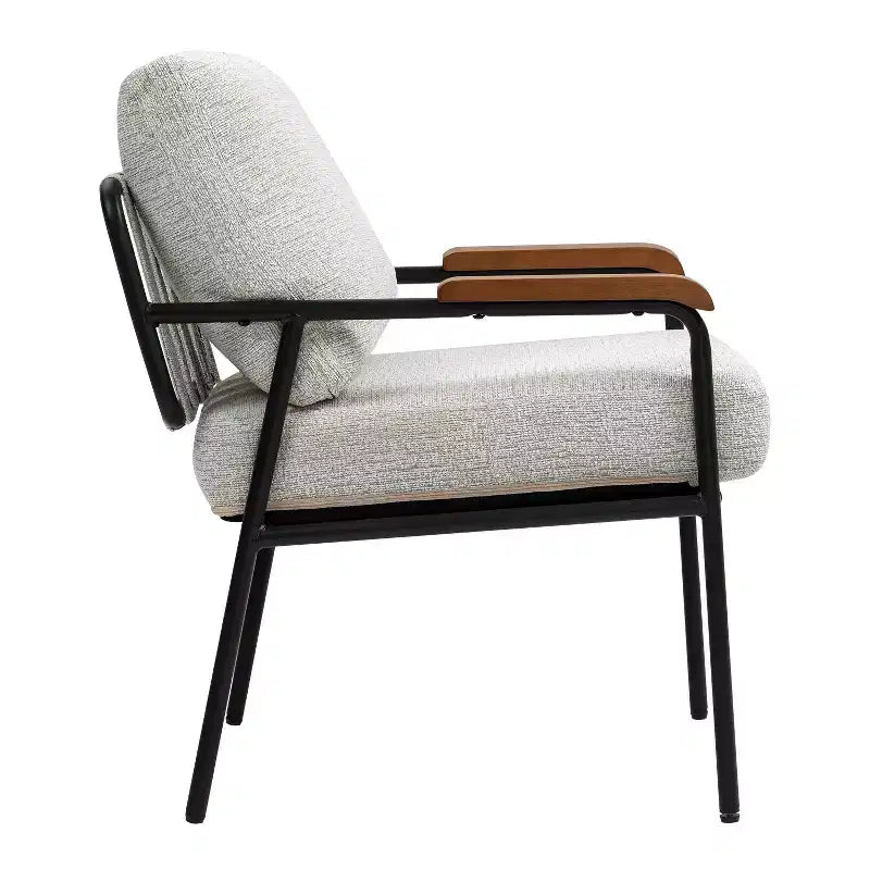 TUYOHW 23 Chaise d'appoint moderne avec accoudoirs en bois naturel, fauteuil de lecture rembourré avec cadre en métal noir, chaise longue pour salon, chambre à coucher