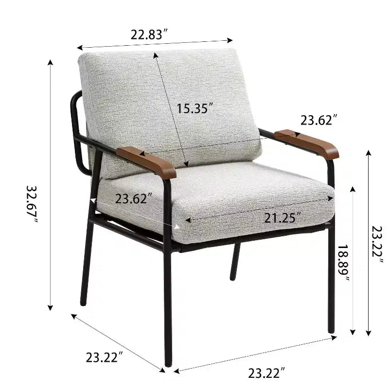 TUYOHW 23 Chaise d'appoint moderne avec accoudoirs en bois naturel, fauteuil de lecture rembourré avec cadre en métal noir, chaise longue pour salon, chambre à coucher