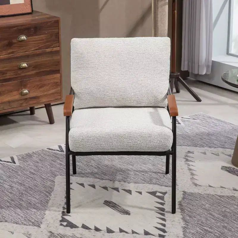 TUYOHW 23 Chaise d'appoint moderne avec accoudoirs en bois naturel, fauteuil de lecture rembourré avec cadre en métal noir, chaise longue pour salon, chambre à coucher