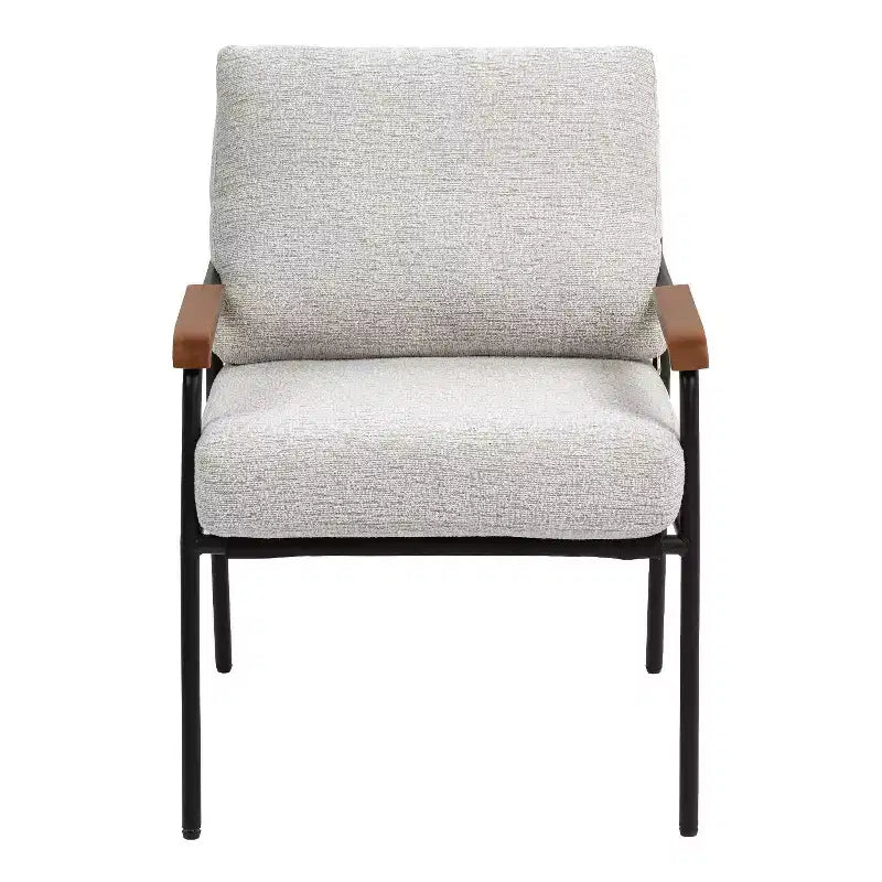 TUYOHW 23 Chaise d'appoint moderne avec accoudoirs en bois naturel, fauteuil de lecture rembourré avec cadre en métal noir, chaise longue pour salon, chambre à coucher