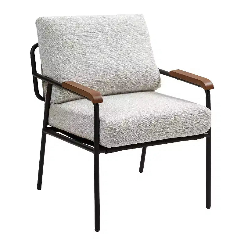 TUYOHW 23 Chaise d'appoint moderne avec accoudoirs en bois naturel, fauteuil de lecture rembourré avec cadre en métal noir, chaise longue pour salon, chambre à coucher
