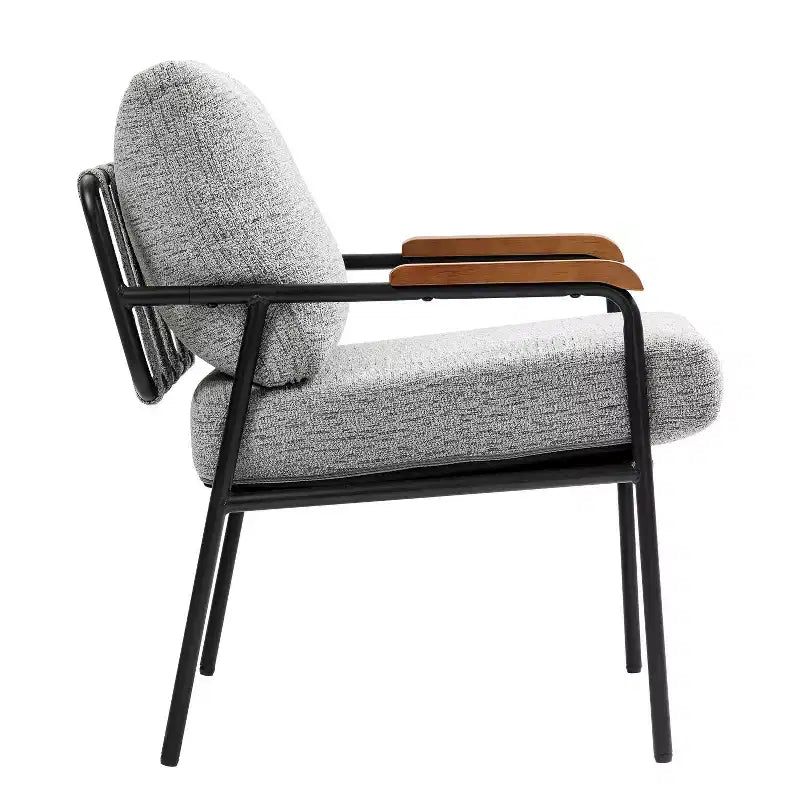 TUYOHW 23 Chaise d'appoint moderne avec accoudoirs en bois naturel, fauteuil de lecture rembourré avec cadre en métal noir, chaise longue pour salon, chambre à coucher