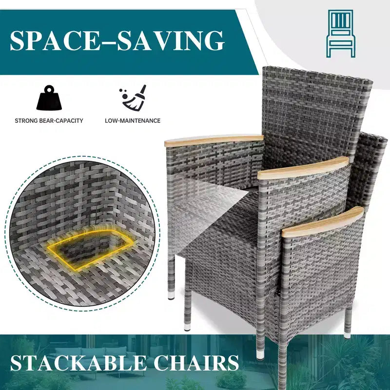 Celebalcony Ensemble de salle à manger de 5 pièces pour patio, ensemble de conversation en osier avec plateau de table en bois, table et chaises d'extérieur avec coussins pour jardin