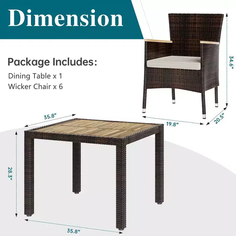 Celebalcony Ensemble de salle à manger de 5 pièces pour patio, ensemble de conversation en osier avec plateau de table en bois, table et chaises d'extérieur avec coussins pour jardin
