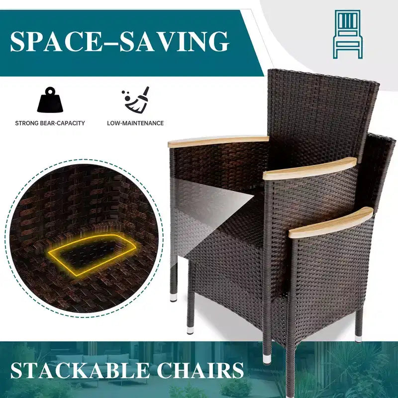 Celebalcony Ensemble de salle à manger de 5 pièces pour patio, ensemble de conversation en osier avec plateau de table en bois, table et chaises d'extérieur avec coussins pour jardin