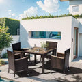 Celebalcony 5 Piece Patio Dining Set, Wicker Patio Conversation Set with Wooden Table Top, Outdoor Table and Chairs with Cushions for Backyard