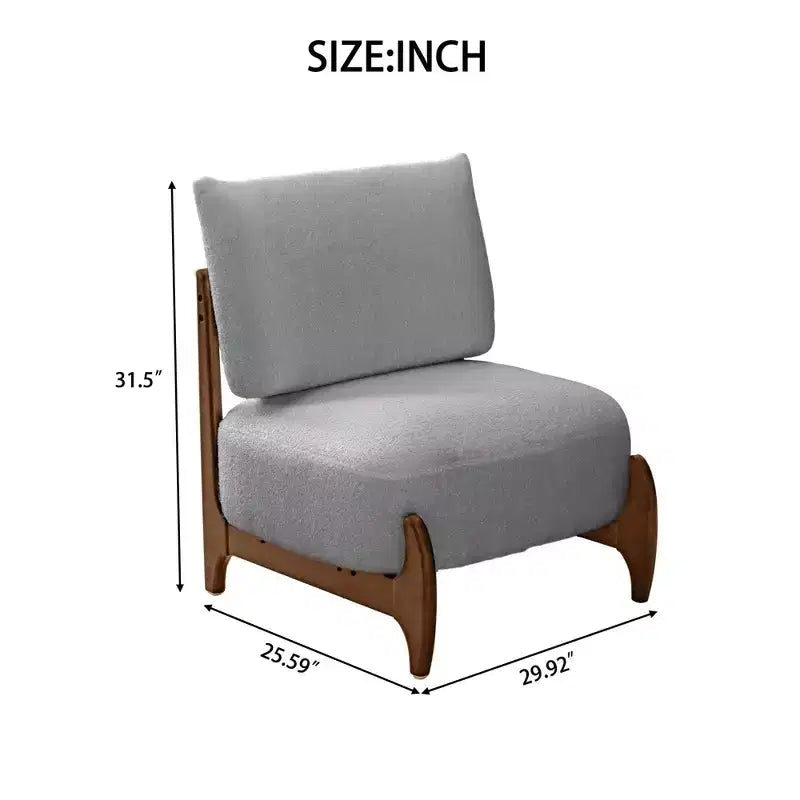 TUYOHW Modern Wood Accent Chair with Soft Teddy Upholstered Armless Reading Chair with Wood Legs Leisure Low Chairs for Living Room, Bedroom