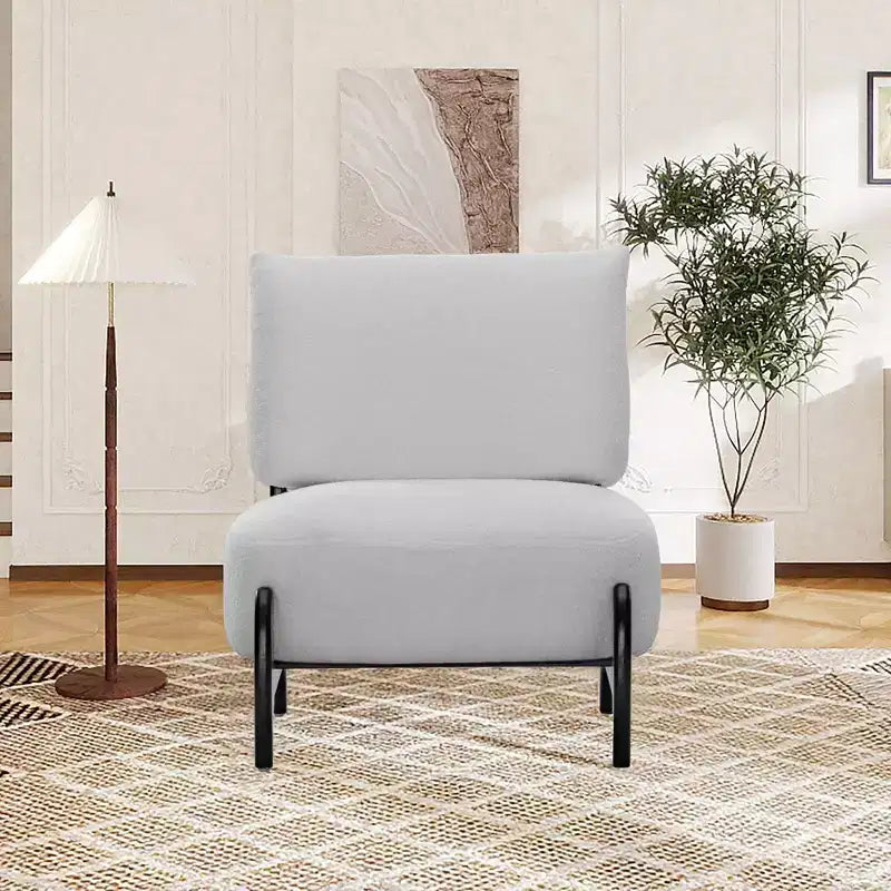 TUYOHW Modern Wood Accent Chair with Soft Teddy Upholstered Armless Reading Chair with Wood Legs Leisure Low Chairs for Living Room, Bedroom