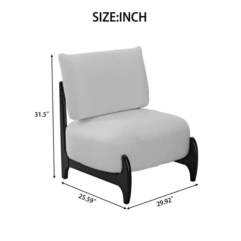 TUYOHW Modern Wood Accent Chair with Soft Teddy Upholstered Armless Reading Chair with Wood Legs Leisure Low Chairs for Living Room, Bedroom