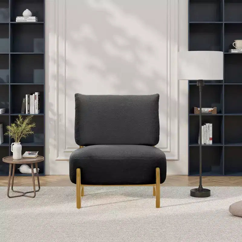 TUYOHW Modern Wood Accent Chair with Soft Teddy Upholstered Armless Reading Chair with Wood Legs Leisure Low Chairs for Living Room, Bedroom